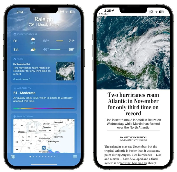 顺义苹果14维修分享iPhone 14手机如何看天气时顺带看新闻 